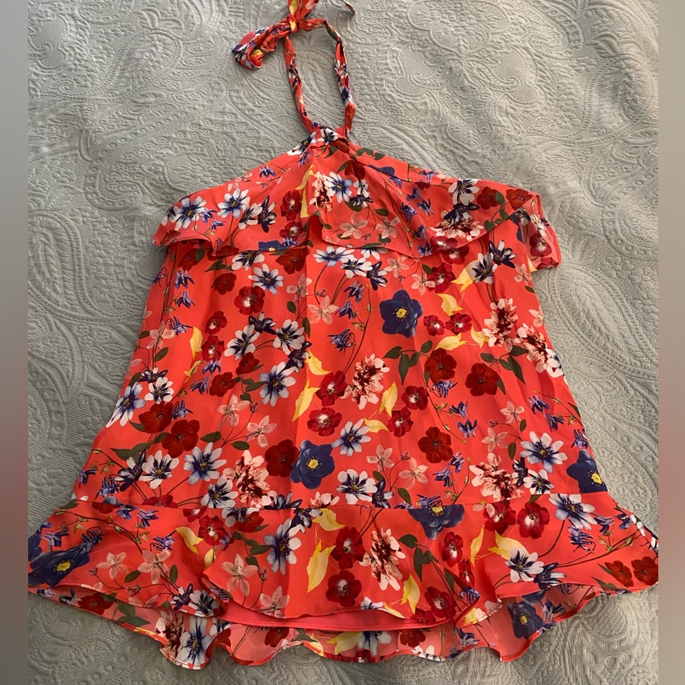 NWT Parker Salmon Floral Blouse, tied around the neck. Fully lined.